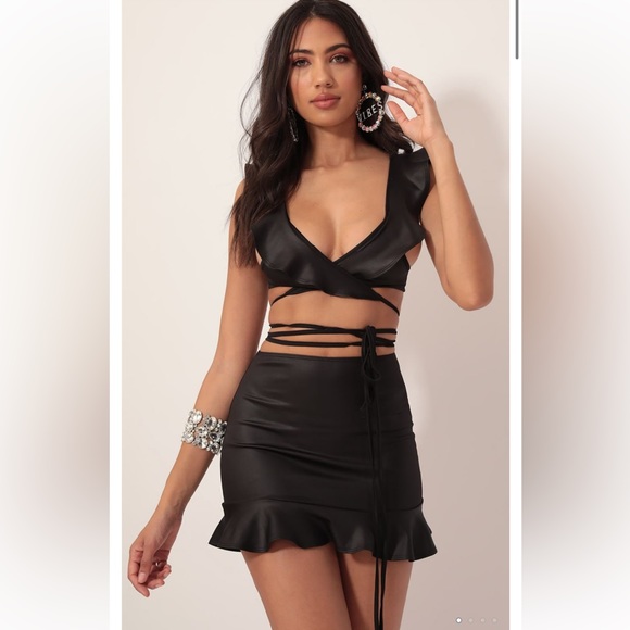 Lucy in the Sky Dresses & Skirts - Madison Faux Leather Ruffle Set In Black